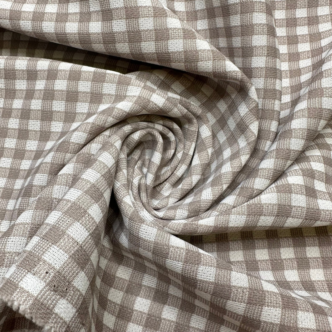 UB - Beige Flag - Vintage Interlock Poly Knit - White/Beige Plaid - 2.3M Bundle - True Deadstock fabric Fabric by private - Sustainable Textile | FABCYCLE