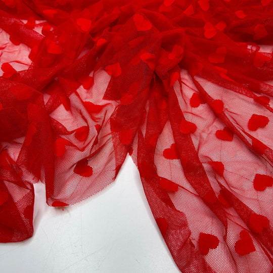 UB - BFF - Mesh Poly/Spandex Knit - Red Hearts - 1M Bundle - True Deadstock fabric Fabric by private - Sustainable Textile | FABCYCLE