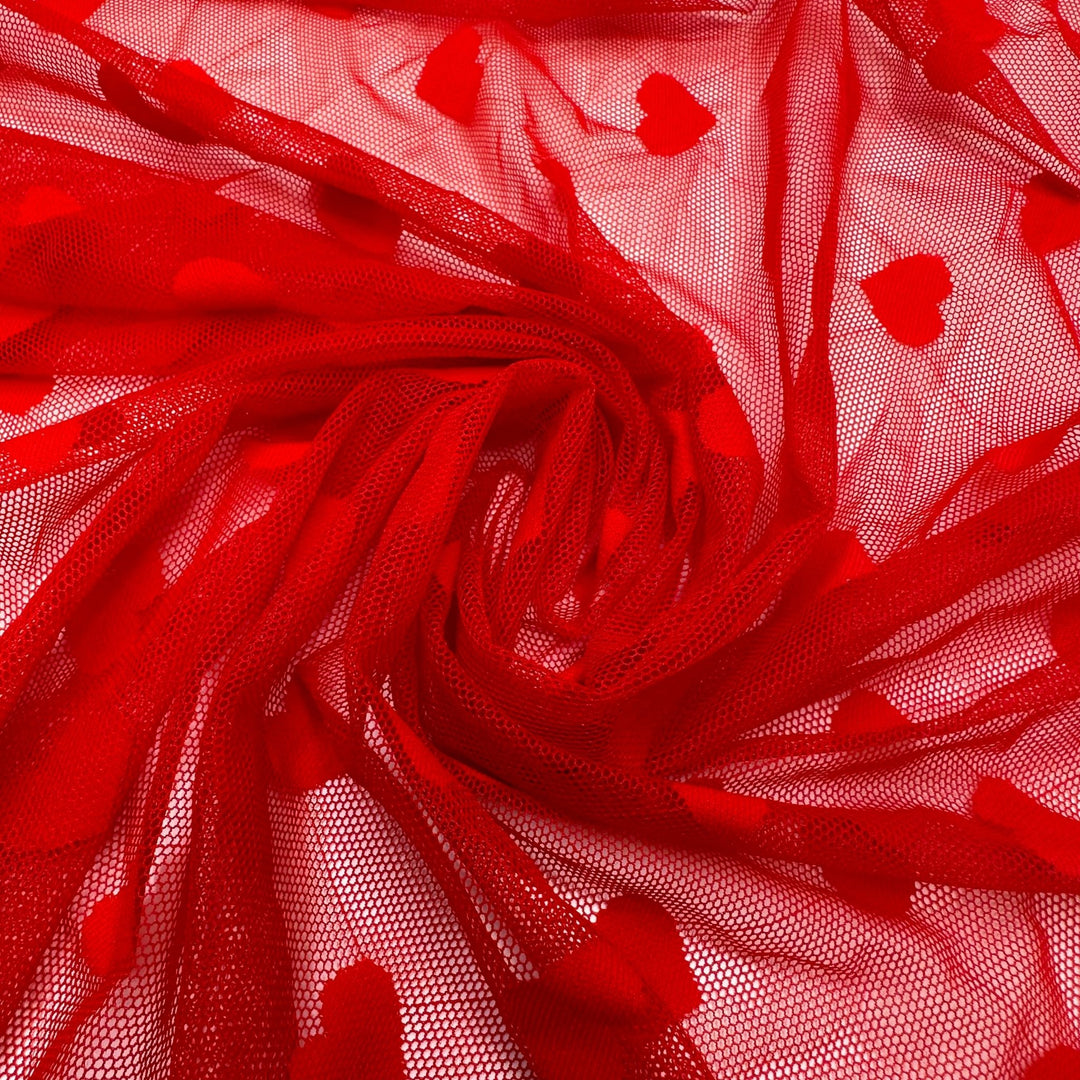 UB - BFF - Mesh Poly/Spandex Knit - Red Hearts - 1M Bundle - True Deadstock fabric Fabric by private - Sustainable Textile | FABCYCLE
