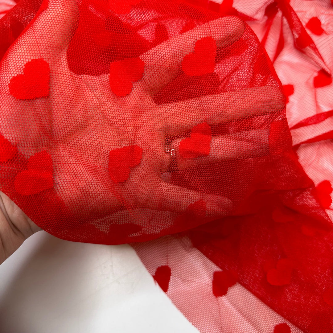 UB - BFF - Mesh Poly/Spandex Knit - Red Hearts - 1M Bundle - True Deadstock fabric Fabric by private - Sustainable Textile | FABCYCLE