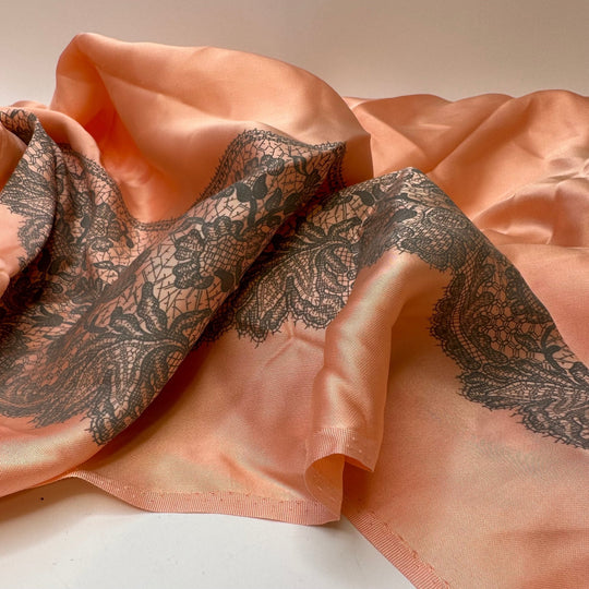 UB - Big Reveal - Satin Cotton Woven - Pink/Grey Bobbin Lace Print Border - 2.6M Bundle - True Deadstock fabric Fabric by private - Sustainable Textile | FABCYCLE