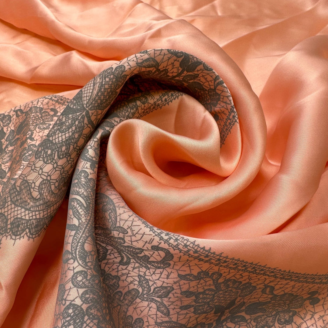 UB - Big Reveal - Satin Cotton Woven - Pink/Grey Bobbin Lace Print Border - 2.6M Bundle - True Deadstock fabric Fabric by private - Sustainable Textile | FABCYCLE