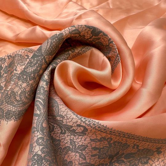 UB - Big Reveal - Satin Cotton Woven - Pink/Grey Bobbin Lace Print Border - 2.6M Bundle - True Deadstock fabric Fabric by private - Sustainable Textile | FABCYCLE