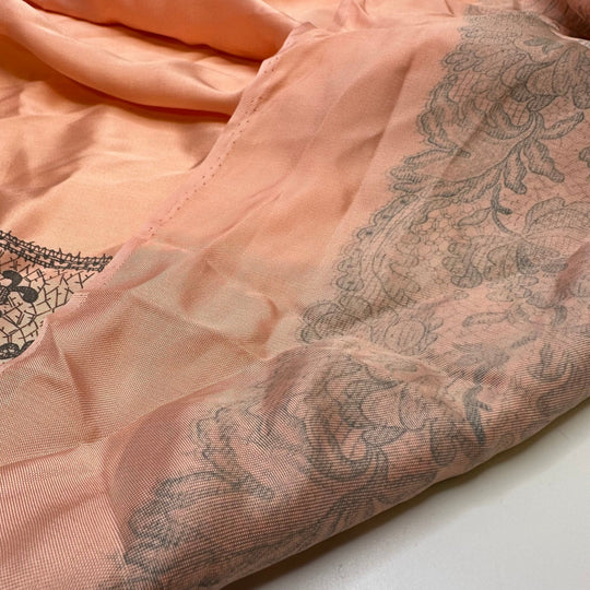 UB - Big Reveal - Satin Cotton Woven - Pink/Grey Bobbin Lace Print Border - 2.6M Bundle - True Deadstock fabric Fabric by private - Sustainable Textile | FABCYCLE
