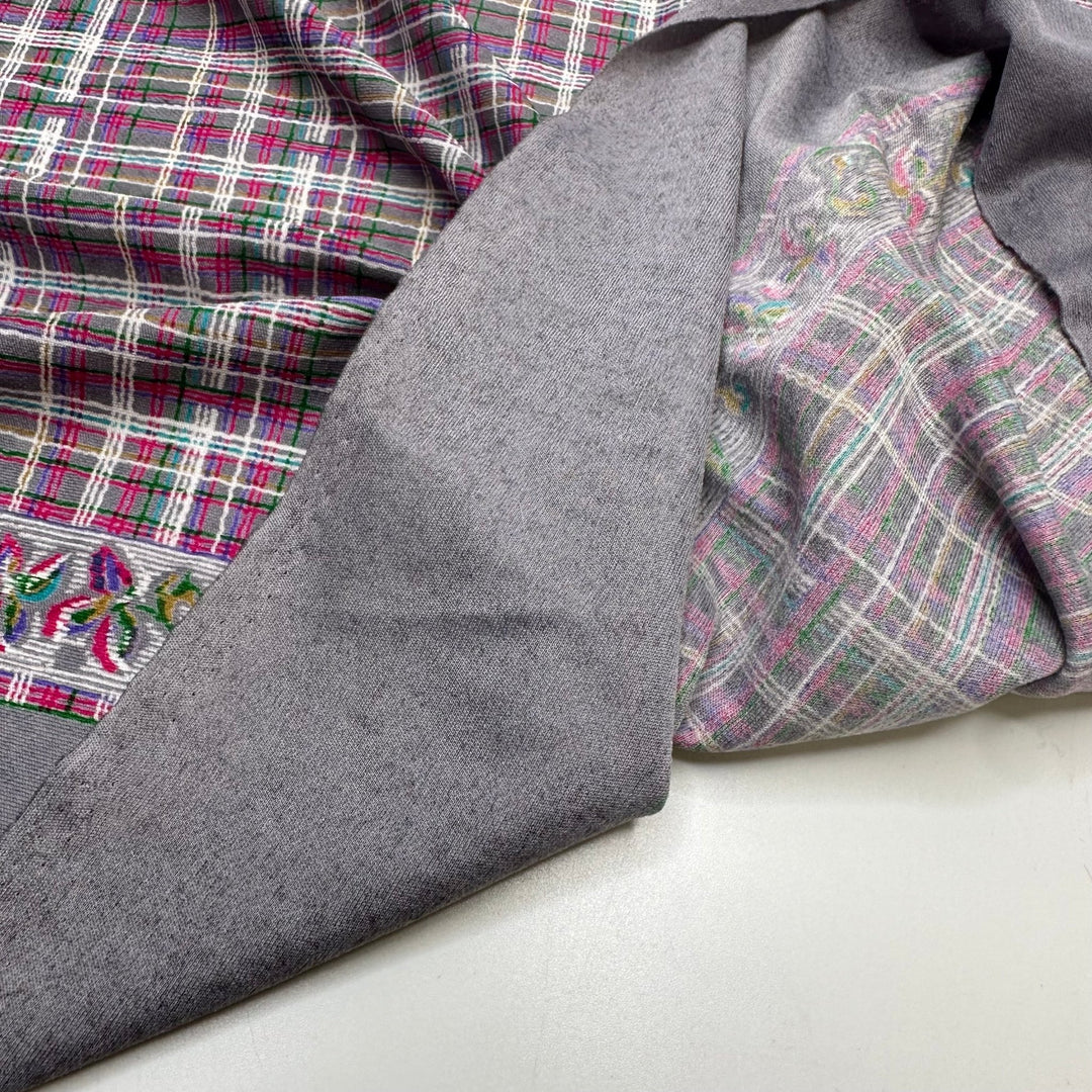UB - Birthday Gift Wrapping - Poly Knit - Grey/Pink Plaid Border - 2.85M Bundle - True Deadstock fabric Fabric by private - Sustainable Textile | FABCYCLE