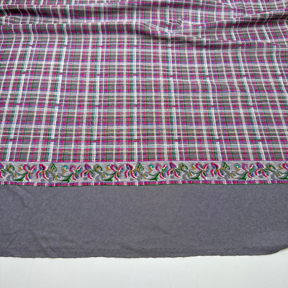 UB - Birthday Gift Wrapping - Poly Knit - Grey/Pink Plaid Border - 2.85M Bundle - True Deadstock fabric Fabric by private - Sustainable Textile | FABCYCLE