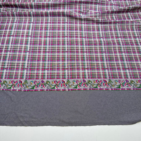 UB - Birthday Gift Wrapping - Poly Knit - Grey/Pink Plaid Border - 2.85M Bundle - True Deadstock fabric Fabric by private - Sustainable Textile | FABCYCLE