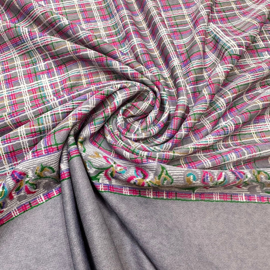 UB - Birthday Gift Wrapping - Poly Knit - Grey/Pink Plaid Border - 2.85M Bundle - True Deadstock fabric Fabric by private - Sustainable Textile | FABCYCLE