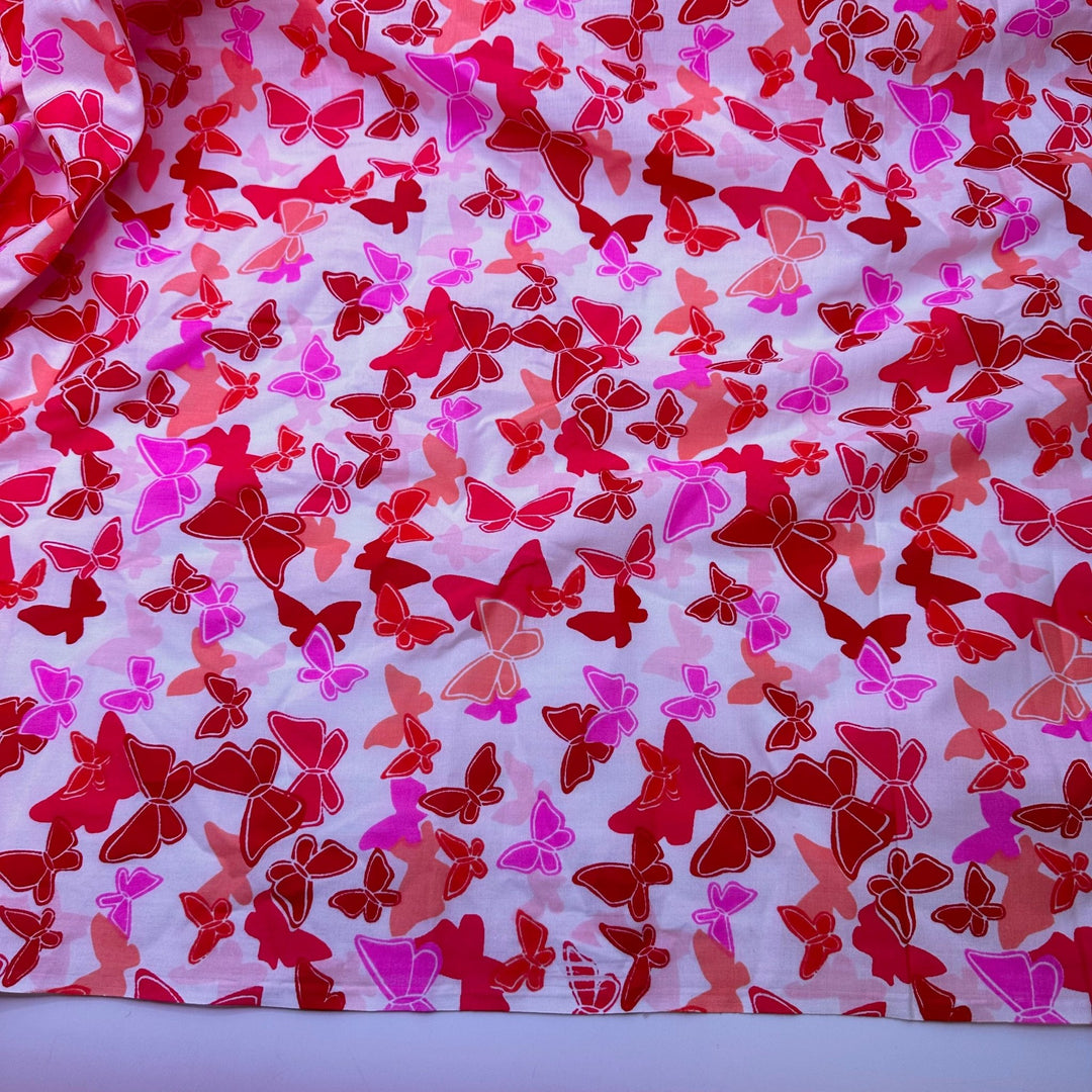 UB - Butterfly Garden - Cotton Woven - White/White Pink Red Butterflies - 3.4M Bundle - True Deadstock fabric Fabric by private - Sustainable Textile | FABCYCLE