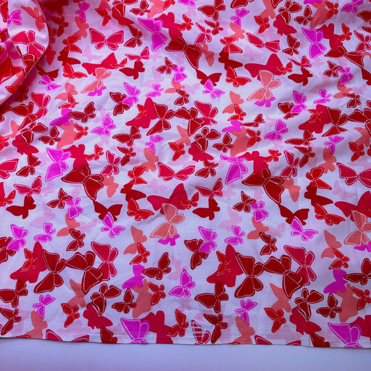 UB - Butterfly Garden - Cotton Woven - White/White Pink Red Butterflies - 3.4M Bundle - True Deadstock fabric Fabric by private - Sustainable Textile | FABCYCLE