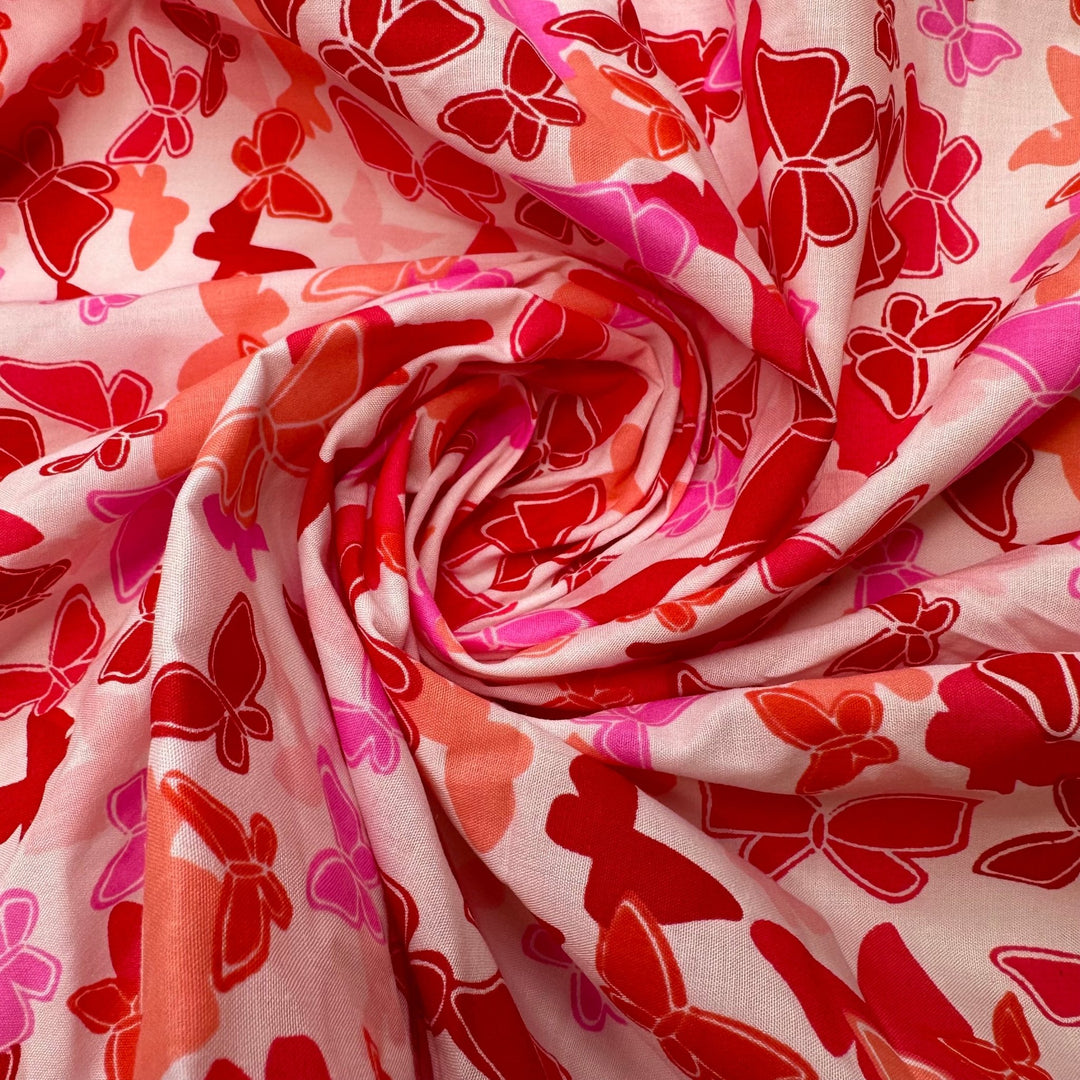 UB - Butterfly Garden - Cotton Woven - White/White Pink Red Butterflies - 3.4M Bundle - True Deadstock fabric Fabric by private - Sustainable Textile | FABCYCLE