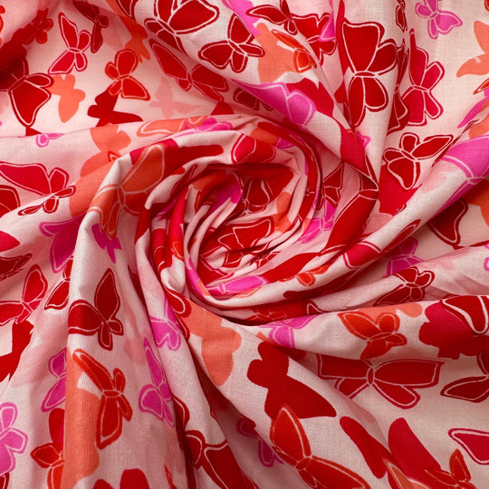UB - Butterfly Garden - Cotton Woven - White/White Pink Red Butterflies - 3.4M Bundle - True Deadstock fabric Fabric by private - Sustainable Textile | FABCYCLE