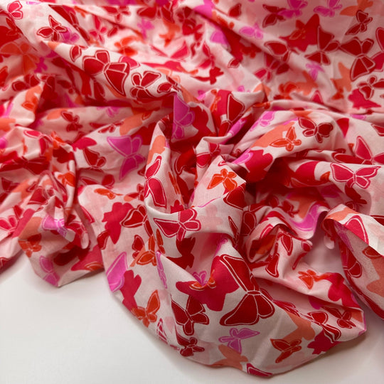 UB - Butterfly Garden - Cotton Woven - White/White Pink Red Butterflies - 3.4M Bundle - True Deadstock fabric Fabric by private - Sustainable Textile | FABCYCLE
