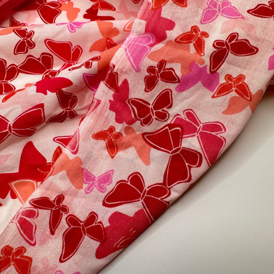 UB - Butterfly Garden - Cotton Woven - White/White Pink Red Butterflies - 3.4M Bundle - True Deadstock fabric Fabric by private - Sustainable Textile | FABCYCLE