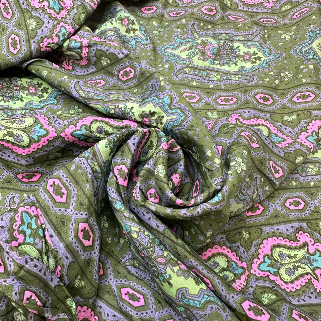 UB - Chameleon Glow - Vintage Silk Blend Woven - Green Multi Geometric - 4.6M Bundle - True Deadstock fabric Fabric by private - Sustainable Textile | FABCYCLE