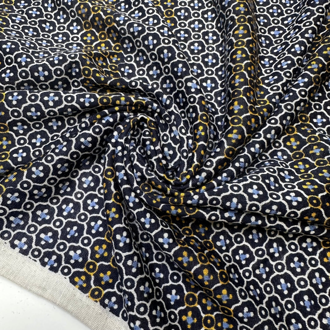 UB - Church Windows - Vintage Jersey Cotton Blend Knit - Navy Multi Geometric - 3M Bundle - True Deadstock fabric Fabric by private - Sustainable Textile | FABCYCLE