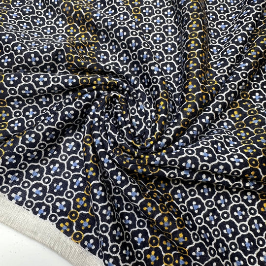UB - Church Windows - Vintage Jersey Cotton Blend Knit - Navy Multi Geometric - 3M Bundle - True Deadstock fabric Fabric by private - Sustainable Textile | FABCYCLE