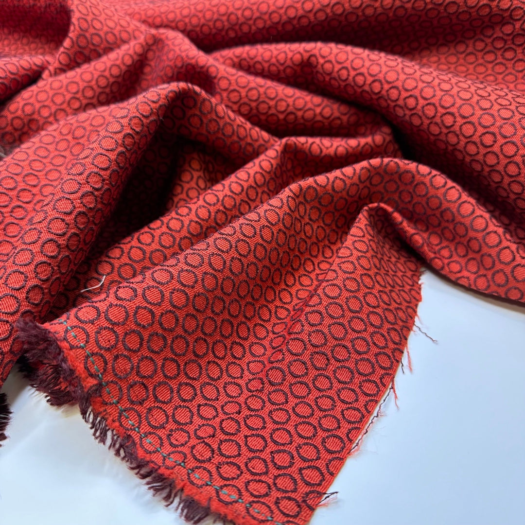 UB - Circle To Circle - Polyester Blend Woven - Red/Brown Polka Dots - 1.15M Bundle - True Deadstock fabric Fabric by private - Sustainable Textile | FABCYCLE