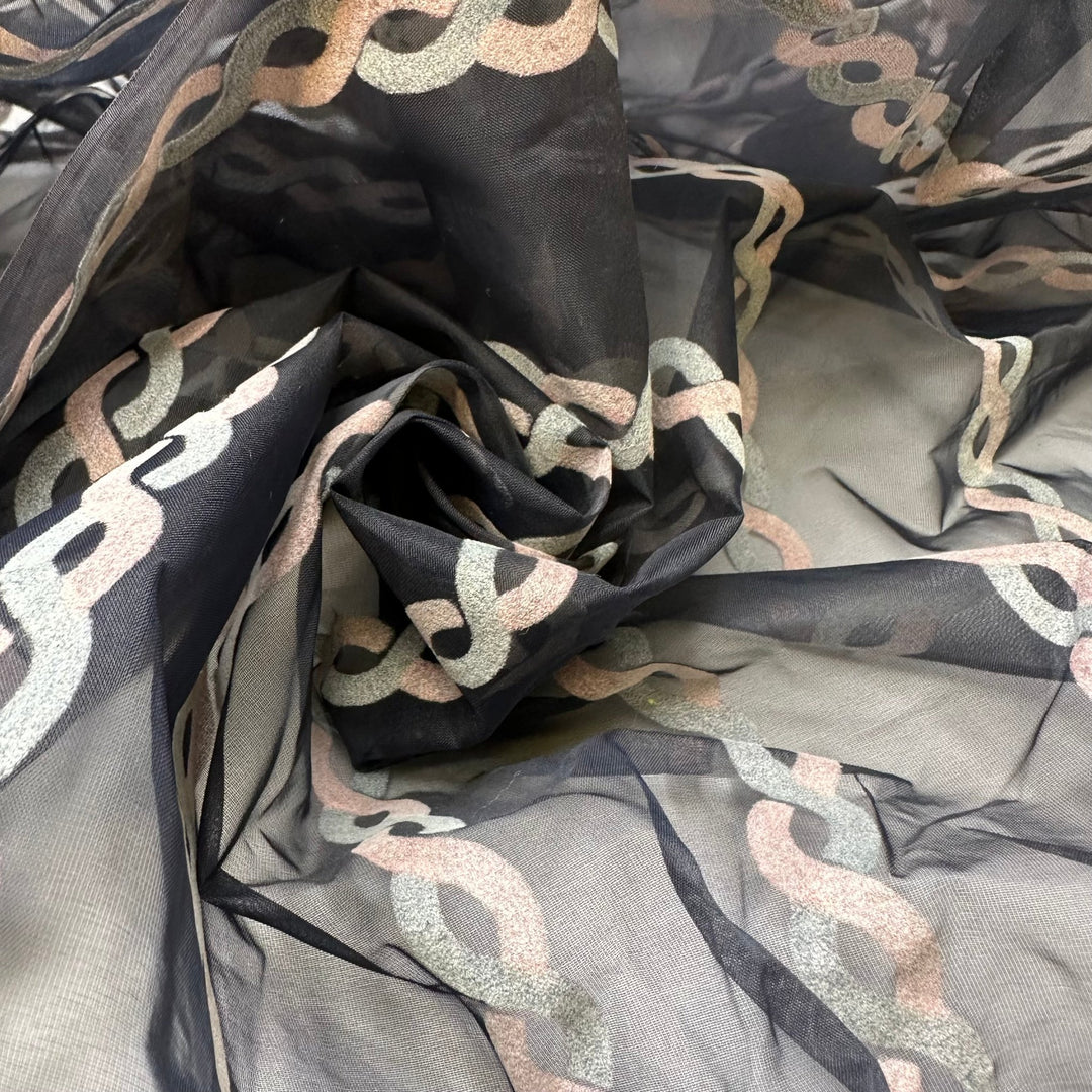 UB - Community Chain - Flocked Organza Poly Woven - Navy Multi Geometric - 1.8M Bundle - True Deadstock fabric Fabric by private - Sustainable Textile | FABCYCLE