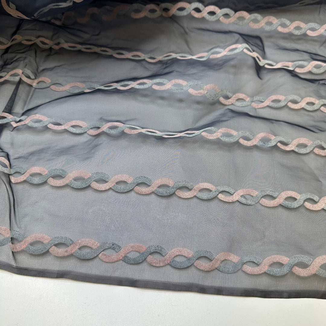 UB - Community Chain - Flocked Organza Poly Woven - Navy Multi Geometric - 1.8M Bundle - True Deadstock fabric Fabric by private - Sustainable Textile | FABCYCLE