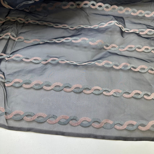 UB - Community Chain - Flocked Organza Poly Woven - Navy Multi Geometric - 1.8M Bundle - True Deadstock fabric Fabric by private - Sustainable Textile | FABCYCLE
