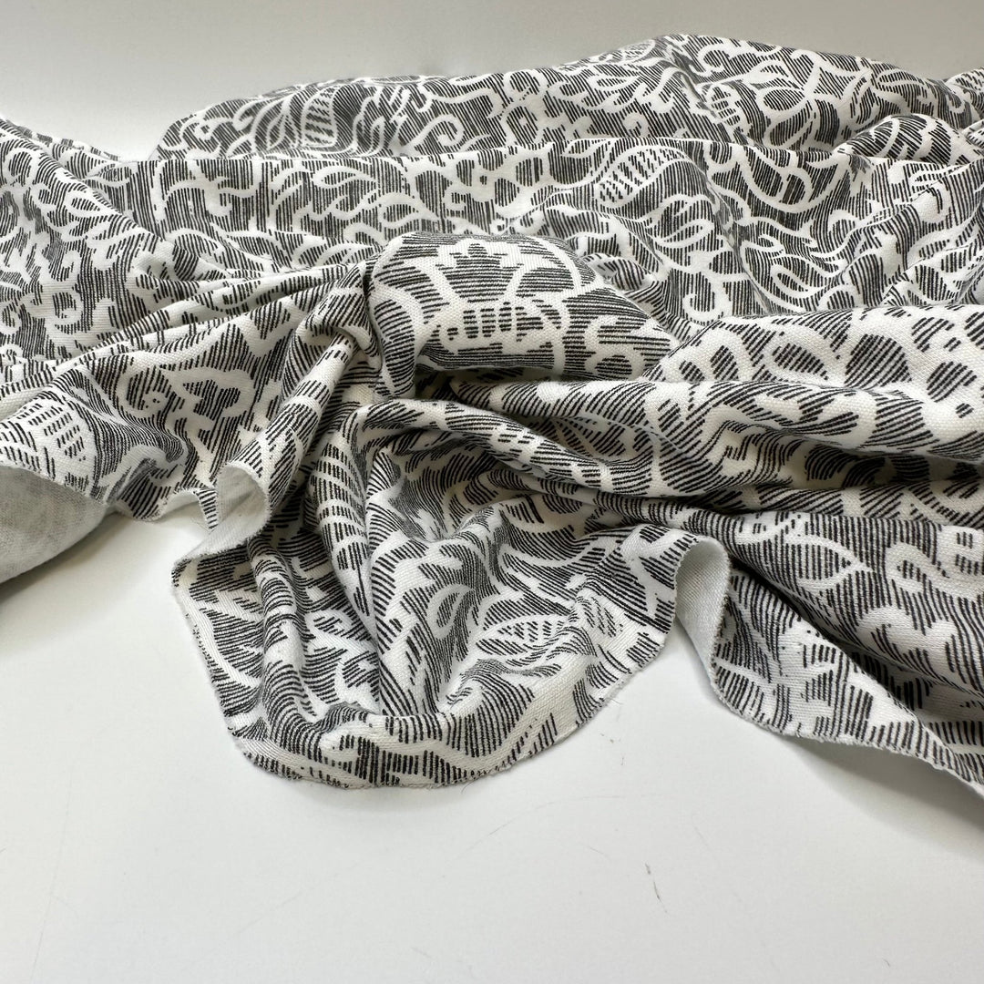 UB - Etchesketch - Jersey Cotton Knit - White/Grey Floral - 2.9M Bundle - True Deadstock fabric Fabric by private - Sustainable Textile | FABCYCLE