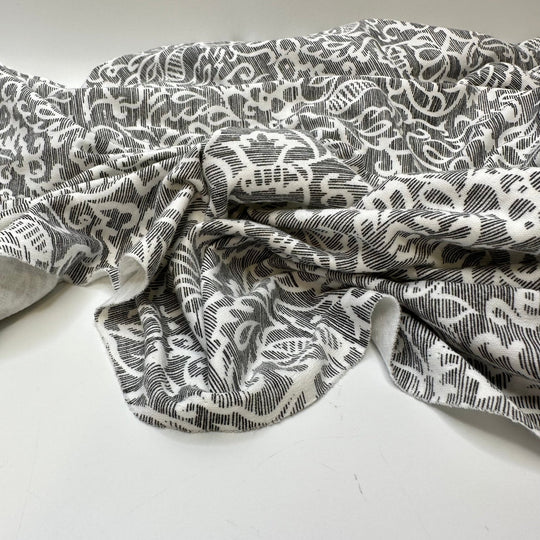 UB - Etchesketch - Jersey Cotton Knit - White/Grey Floral - 2.9M Bundle - True Deadstock fabric Fabric by private - Sustainable Textile | FABCYCLE