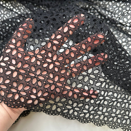 UB - Garden Witch - Scalloped Edges Lace Cotton Blend Woven - Black Geometric - 2.45M Bundle - True Deadstock fabric Fabric by private - Sustainable Textile | FABCYCLE