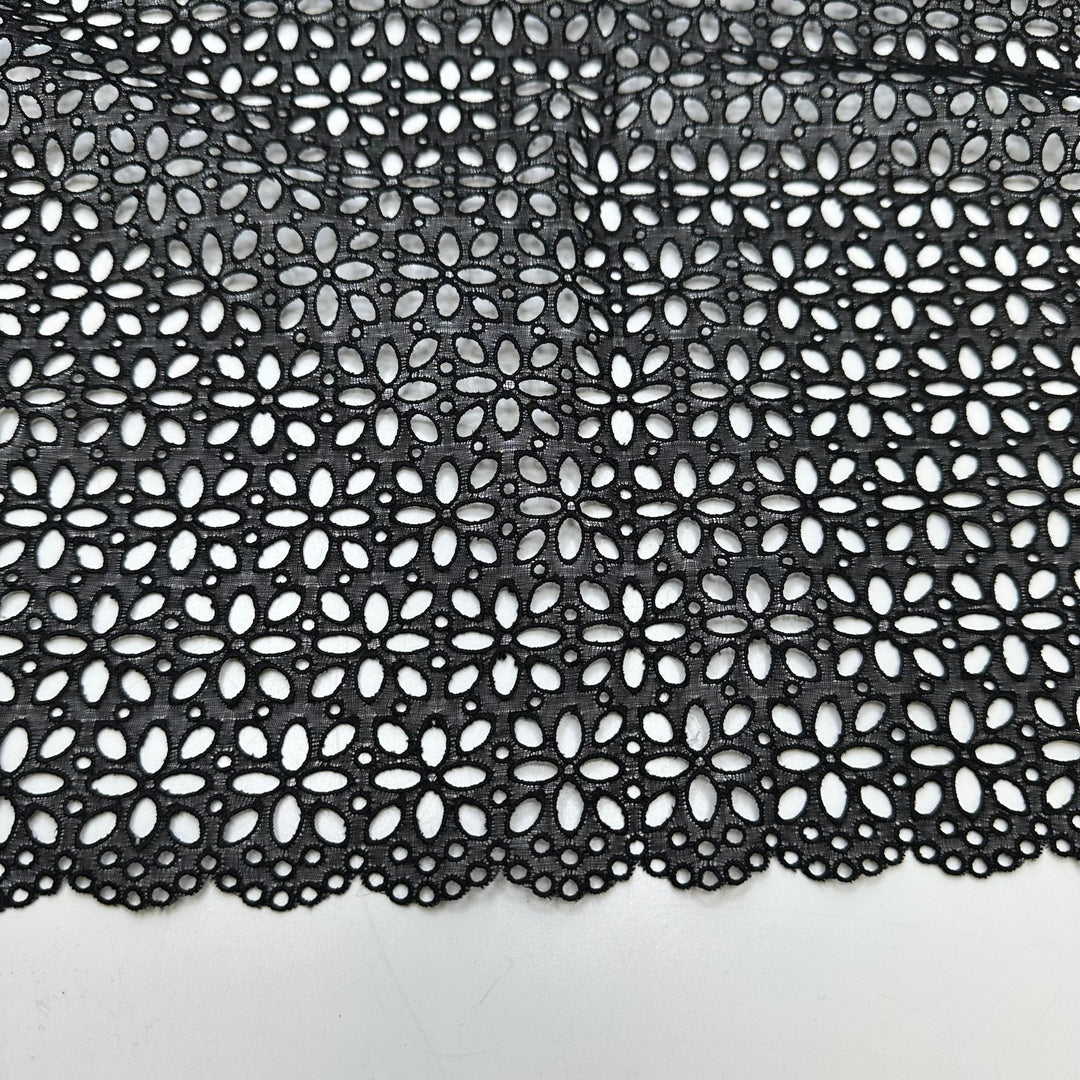 UB - Garden Witch - Scalloped Edges Lace Cotton Blend Woven - Black Geometric - 2.45M Bundle - True Deadstock fabric Fabric by private - Sustainable Textile | FABCYCLE