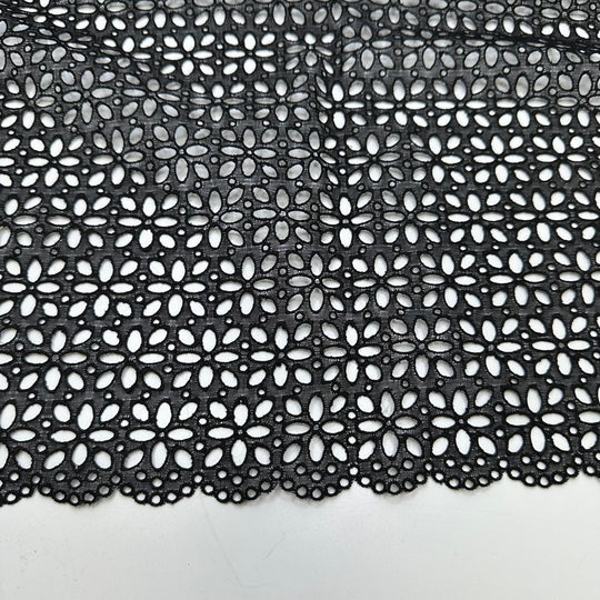 UB - Garden Witch - Scalloped Edges Lace Cotton Blend Woven - Black Geometric - 2.45M Bundle - True Deadstock fabric Fabric by private - Sustainable Textile | FABCYCLE