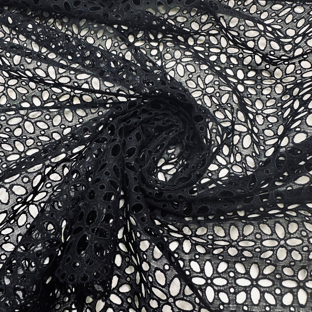 UB - Garden Witch - Scalloped Edges Lace Cotton Blend Woven - Black Geometric - 2.45M Bundle - True Deadstock fabric Fabric by private - Sustainable Textile | FABCYCLE