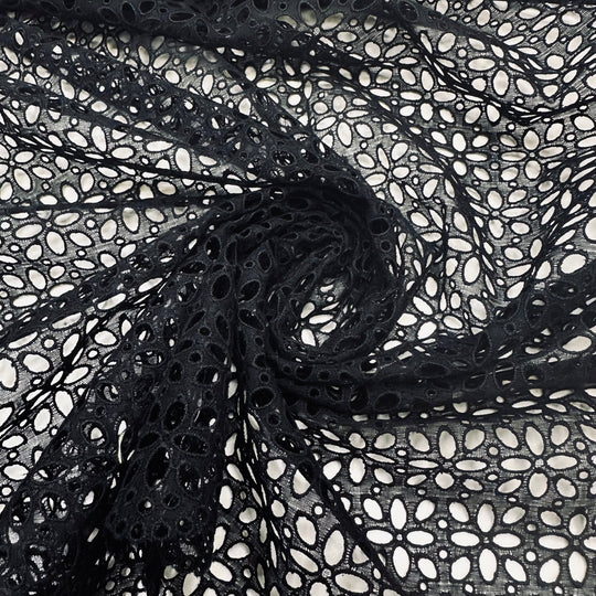 UB - Garden Witch - Scalloped Edges Lace Cotton Blend Woven - Black Geometric - 2.45M Bundle - True Deadstock fabric Fabric by private - Sustainable Textile | FABCYCLE