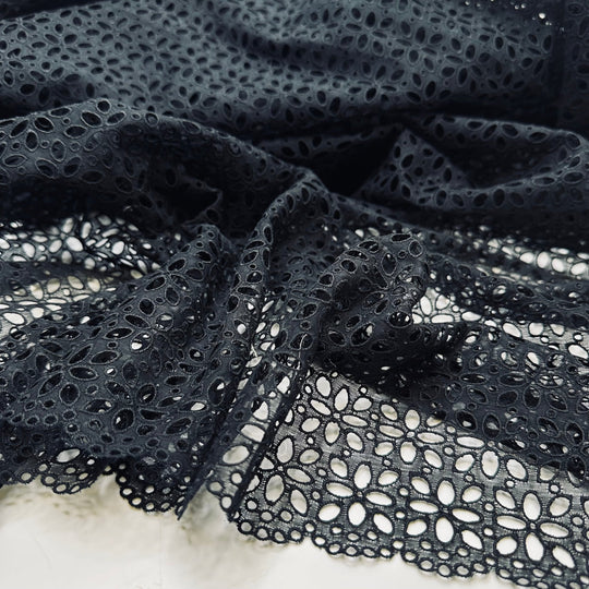UB - Garden Witch - Scalloped Edges Lace Cotton Blend Woven - Black Geometric - 2.45M Bundle - True Deadstock fabric Fabric by private - Sustainable Textile | FABCYCLE