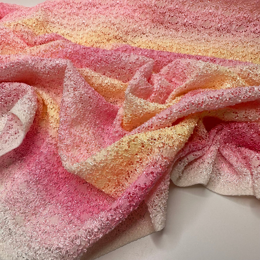 UB - Good Morning Sunshine - Lace Poly/Spandex Knit - Pink/Yellow Abstract - 1.9M Bundle - True Deadstock fabric Fabric by private - Sustainable Textile | FABCYCLE