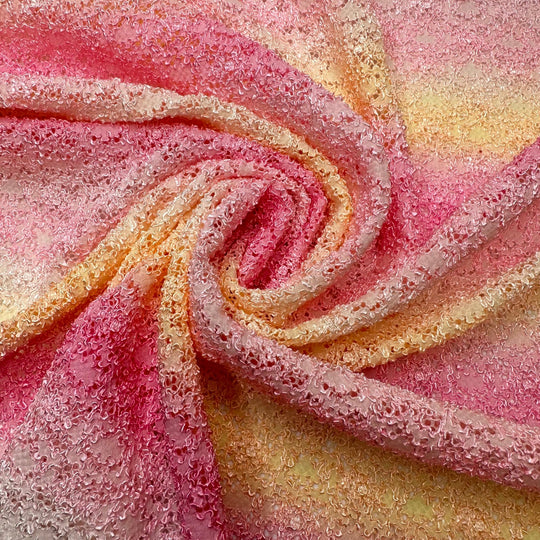 UB - Good Morning Sunshine - Lace Poly/Spandex Knit - Pink/Yellow Abstract - 1.9M Bundle - True Deadstock fabric Fabric by private - Sustainable Textile | FABCYCLE