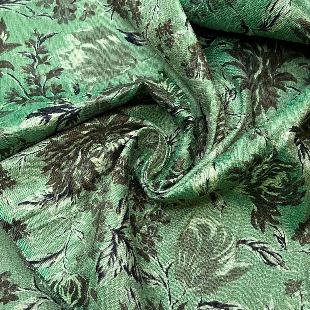 UB - Great Grandma Made Those Curtains - Antique Faille Silk Woven - Green/Grey Floral - Bundles - True Deadstock fabric Fabric by private - Sustainable Textile | FABCYCLE