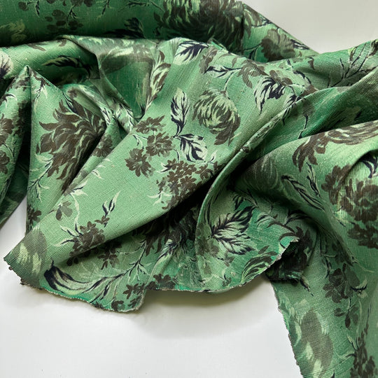 UB - Great Grandma Made Those Curtains - Antique Faille Silk Woven - Green/Grey Floral - Bundles - True Deadstock fabric Fabric by private - Sustainable Textile | FABCYCLE
