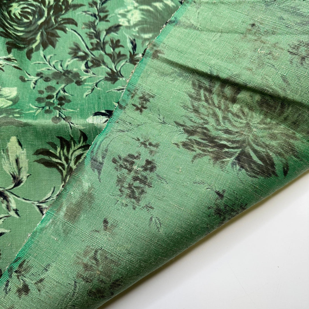 UB - Great Grandma Made Those Curtains - Antique Faille Silk Woven - Green/Grey Floral - Bundles - True Deadstock fabric Fabric by private - Sustainable Textile | FABCYCLE