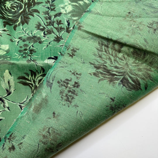 UB - Great Grandma Made Those Curtains - Antique Faille Silk Woven - Green/Grey Floral - Bundles - True Deadstock fabric Fabric by private - Sustainable Textile | FABCYCLE