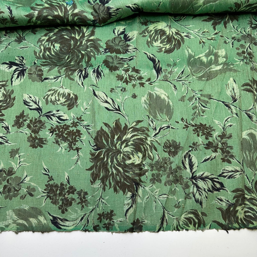 UB - Great Grandma Made Those Curtains - Antique Faille Silk Woven - Green/Grey Floral - Bundles - True Deadstock fabric Fabric by private - Sustainable Textile | FABCYCLE