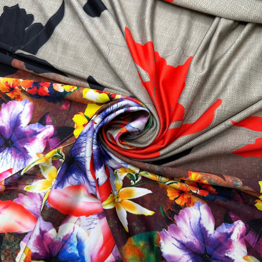 UB - Growth In Abundance - Jersey Poly/Spandex Knit - Beige Multi Floral Border - 2.3M Bundle - True Deadstock fabric Fabric by private - Sustainable Textile | FABCYCLE