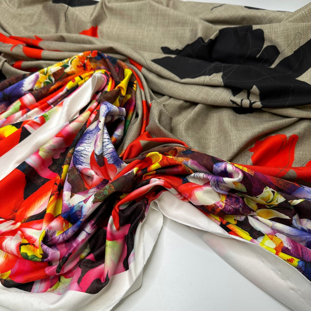 UB - Growth In Abundance - Jersey Poly/Spandex Knit - Beige Multi Floral Border - 2.3M Bundle - True Deadstock fabric Fabric by private - Sustainable Textile | FABCYCLE