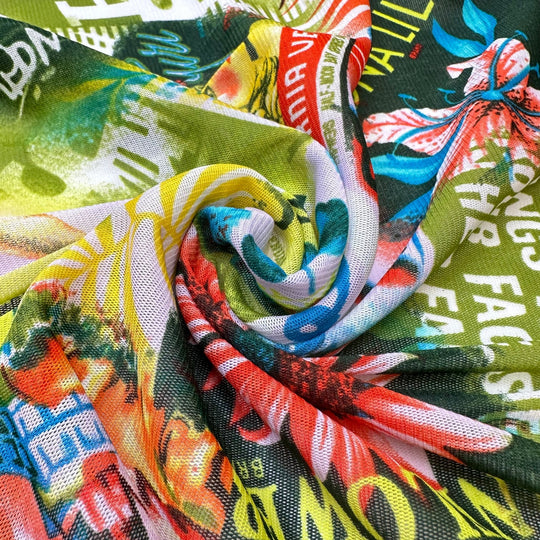 UB - Hawaiian Get Away - Mesh Poly Knit - Multi Pin Up Motif - 1.1M Bundle - True Deadstock fabric Fabric by private - Sustainable Textile | FABCYCLE