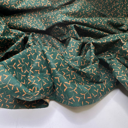 UB - Helicopter Wishes - Cotton Woven - Green/Orange Seed Pod Helicopter - 3.9M Bundle - True Deadstock fabric Fabric by private - Sustainable Textile | FABCYCLE