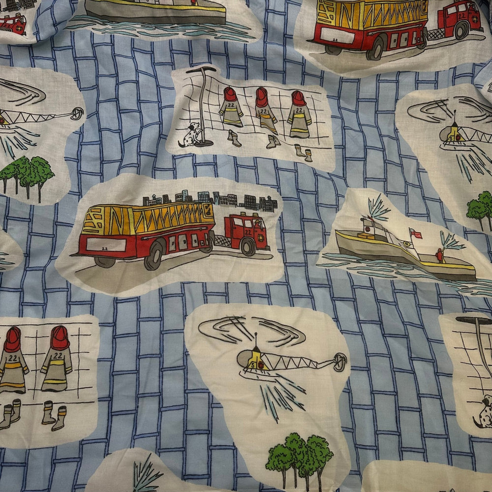 UB - I Want To Be A Firefighter - Vintage Cotton Woven - White Multi Firefighters Motif - Bundles - True Deadstock fabric Fabric by private - Sustainable Textile | FABCYCLE