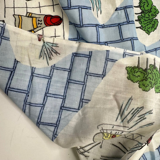 UB - I Want To Be A Firefighter - Vintage Cotton Woven - White Multi Firefighters Motif - Bundles - True Deadstock fabric Fabric by private - Sustainable Textile | FABCYCLE
