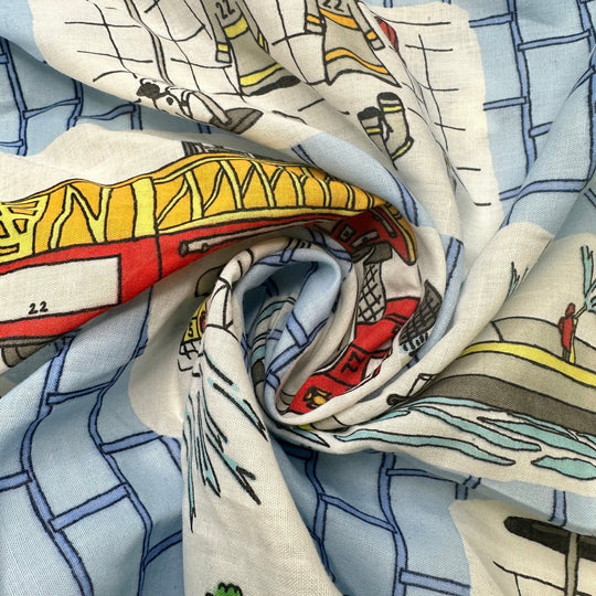 UB - I Want To Be A Firefighter - Vintage Cotton Woven - White Multi Firefighters Motif - Bundles - True Deadstock fabric Fabric by private - Sustainable Textile | FABCYCLE