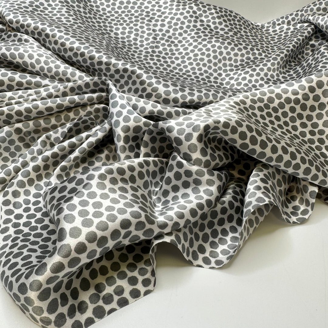 UB - Imperfect Perfection - Satin Silk Woven - White/Grey Polka Dots - 2.3M Bundle - True Deadstock fabric Fabric by private - Sustainable Textile | FABCYCLE