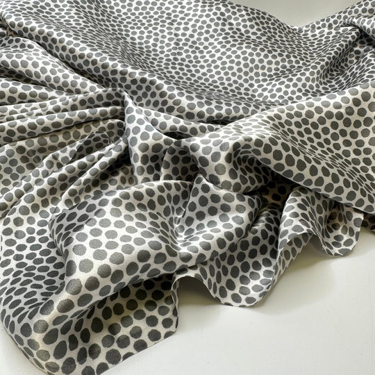 UB - Imperfect Perfection - Satin Silk Woven - White/Grey Polka Dots - 2.3M Bundle - True Deadstock fabric Fabric by private - Sustainable Textile | FABCYCLE