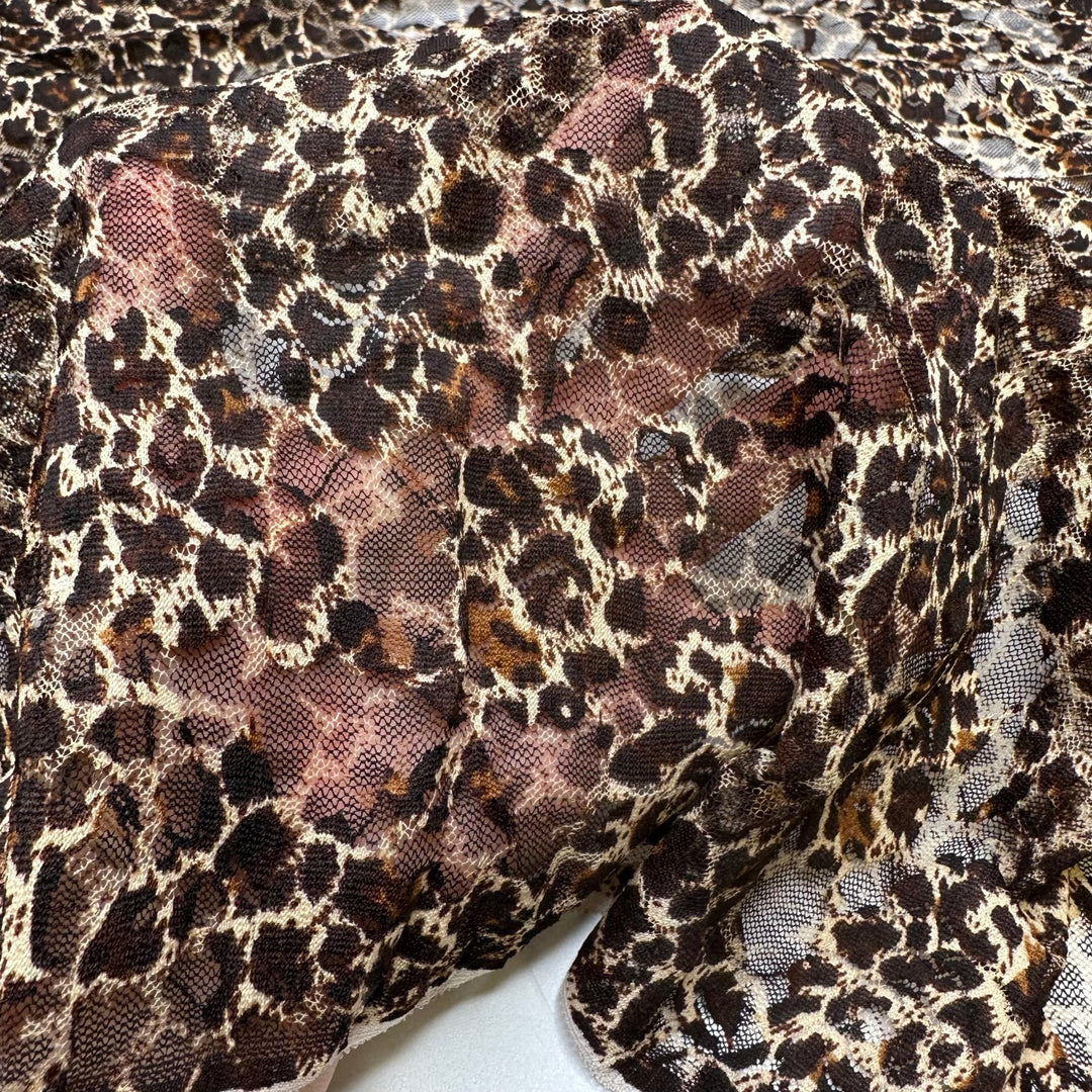 UB - Impress Me Much - Lace Poly/Spandex Knit - Brown Multi Animal Print - 1.45M Bundle - True Deadstock fabric Fabric by private - Sustainable Textile | FABCYCLE